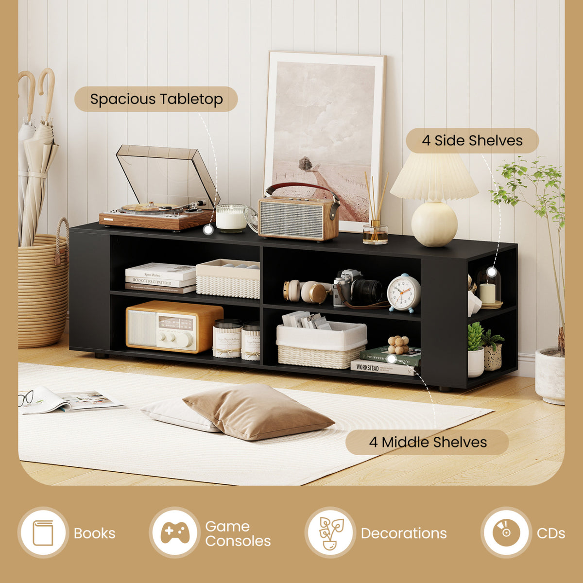 Console Storage Entertainment Media Wood TV Stand