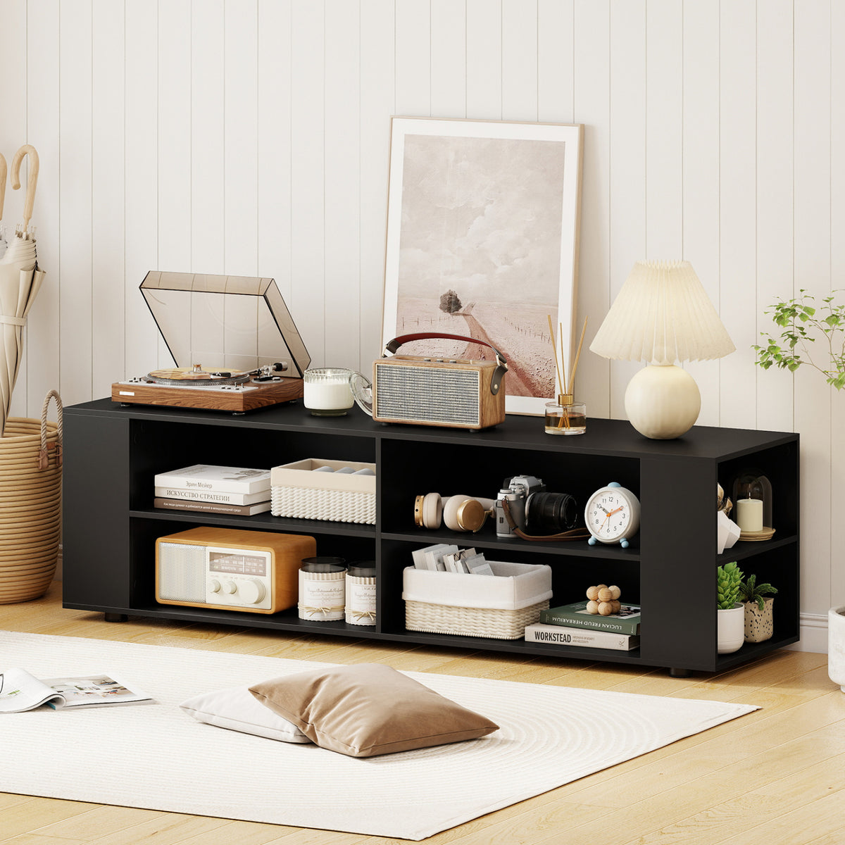 Console Storage Entertainment Media Wood TV Stand
