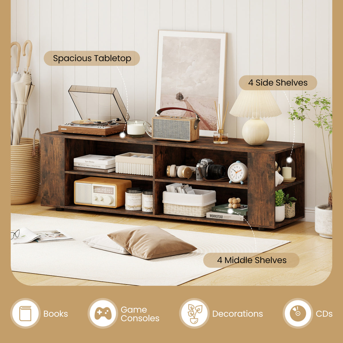 Console Storage Entertainment Media Wood TV Stand