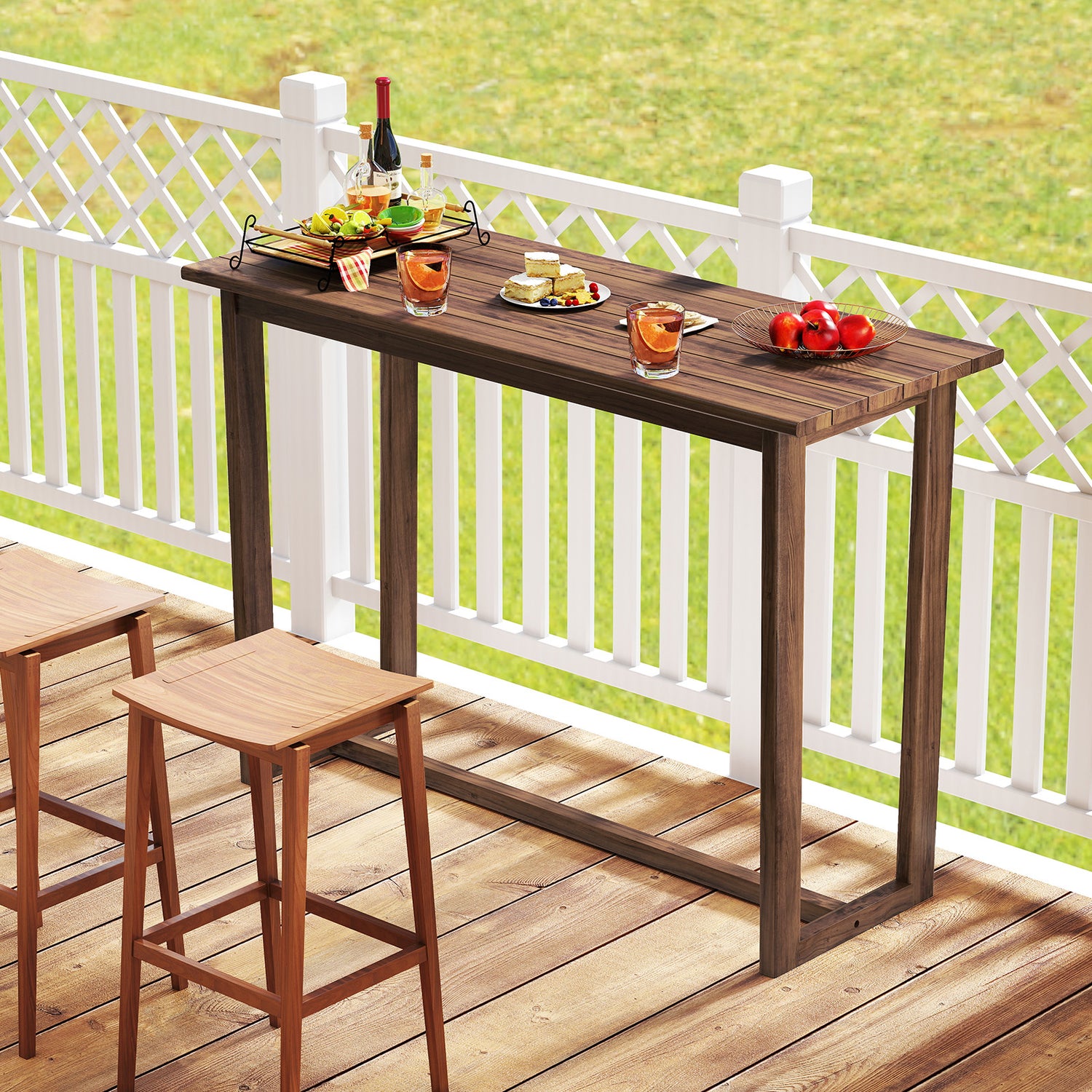 59 Inch Outdoor Bar Table with Slatted Top