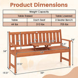 59" Outdoor Wood Garden Bench with Pull-Out Center Table
