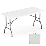 5FT Folding Picnic Table with Wood Grain HDPE Tabletop and  Non-slip Foot Pads
