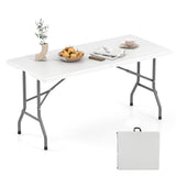 5FT Folding Picnic Table with Wood Grain HDPE Tabletop and  Non-slip Foot Pads