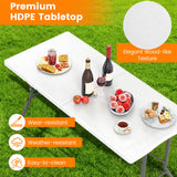 5FT Folding Picnic Table with Wood Grain HDPE Tabletop and  Non-slip Foot Pads