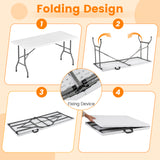 5FT Folding Picnic Table with Wood Grain HDPE Tabletop and  Non-slip Foot Pads