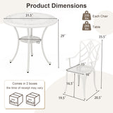 5 Piece Patio Cast Aluminum Dining Table Chair Set Bistro Set with Umbrella Hole-White