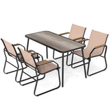 5 Pieces Patio Dining Set with Rectangular Table and Fabric Chairs-Brown