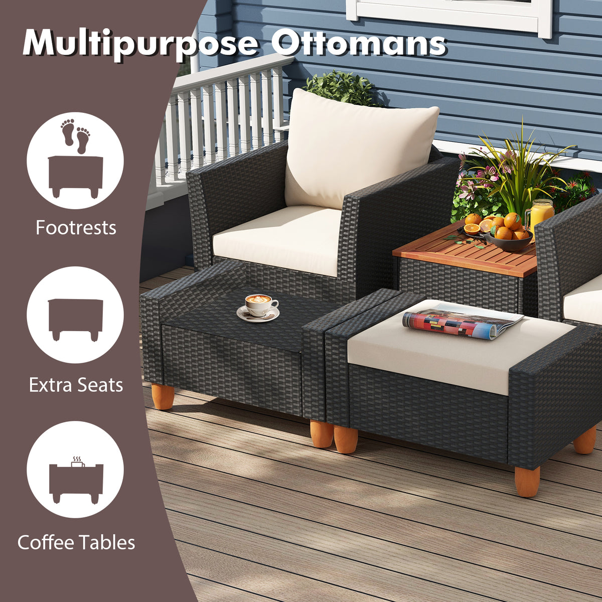 5 Pieces Patio Furniture Set with Loveseat and Armchairs for Porch