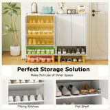 5-Tier Shoe Cabinet with Faux Marble Countertop and Flat Tilting Shelves-White