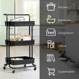 3-Tier Utility Cart Storage Rolling Cart with Casters