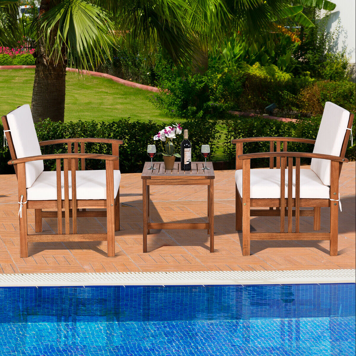 3PC Solid Wood Outdoor Patio Sofa Furniture Set