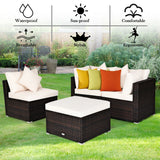 4 Pcs Ottoman Garden Deck Patio Rattan Wicker Furniture Set Cushioned Sofa