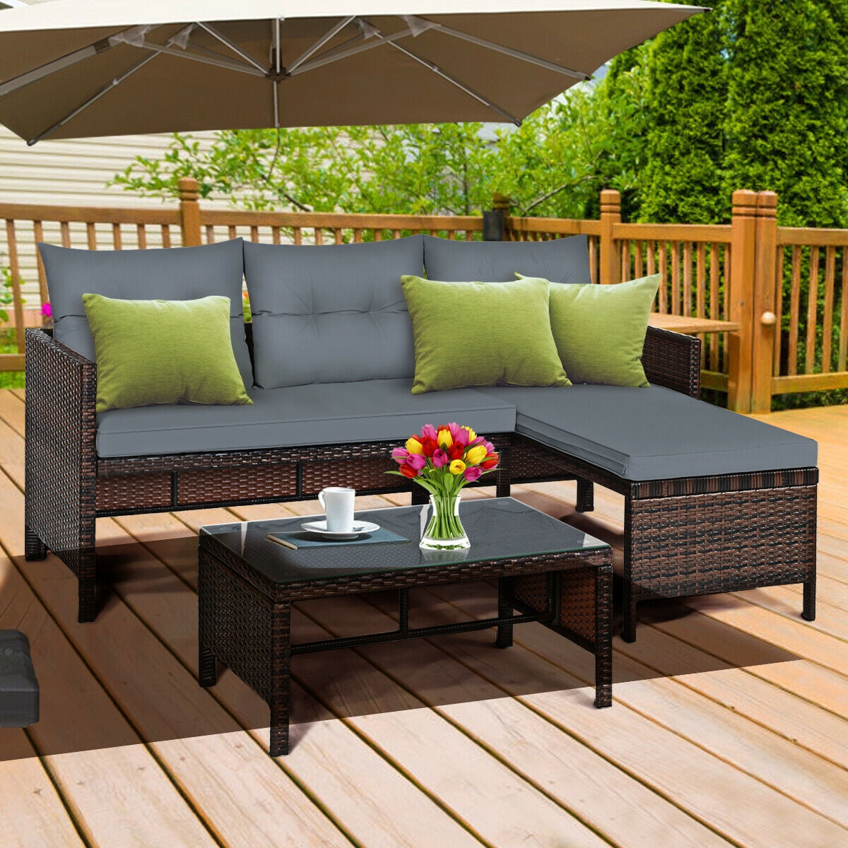 3 Pieces Patio Wicker Rattan Sofa Set