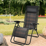Folding Rattan Zero Gravity Lounge Chair with Removable Head Pillow