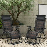 2 Pieces Folding Patio Rattan Zero Gravity Lounge Chair