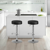 Set of 2 Adjustable Round PU Leather Swivel Barstool with Chrome Footrest