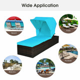 Chaise Cushioned Top Canopy Patio Rattan Lounge Chair with Tea Table