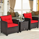 3 Pcs Patio Rattan Furniture Set Cushioned Conversation Set Coffee Table