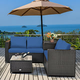 4 Pieces Outdoor Patio Rattan Furniture Set with Cushioned Loveseat and Storage Box