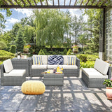 8 Piece Wicker Sofa Rattan Dinning Set Patio Furniture with Storage Table