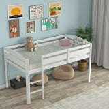 Wooden Twin Low Loft Bunk Bed with Guard Rail and Ladder