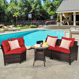 4 Pieces Furniture Patio Set Outdoor Wicker Sofa Set