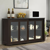 Kitchen Storage Cabinet with Glass Sliding Door
