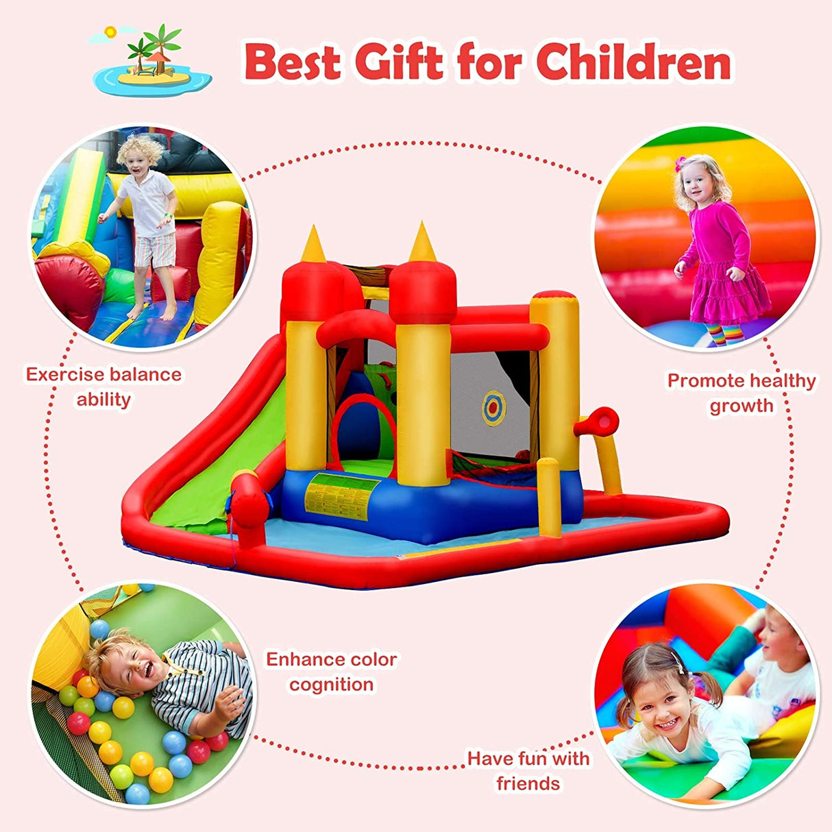 Inflatable Water Slide Jumper Bounce House with Ocean Ball without Blower