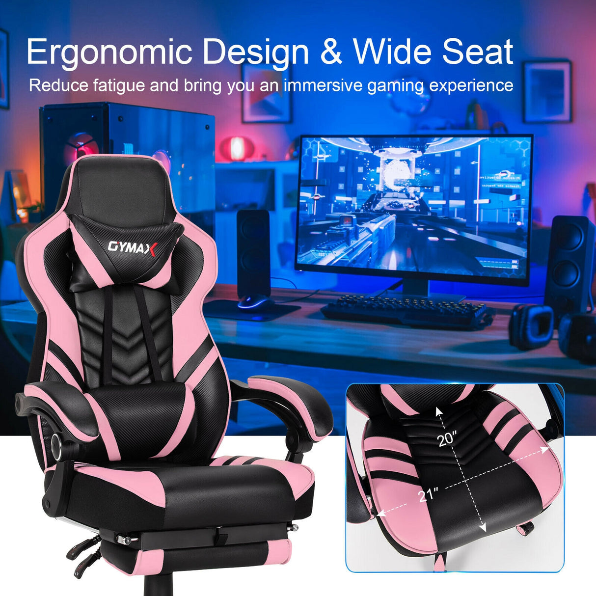 Adjustable Gaming Chair with Footrest for Home Office