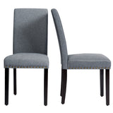Set of 2 Fabric Upholstered Dining Chairs with Nailhead-Light Gray