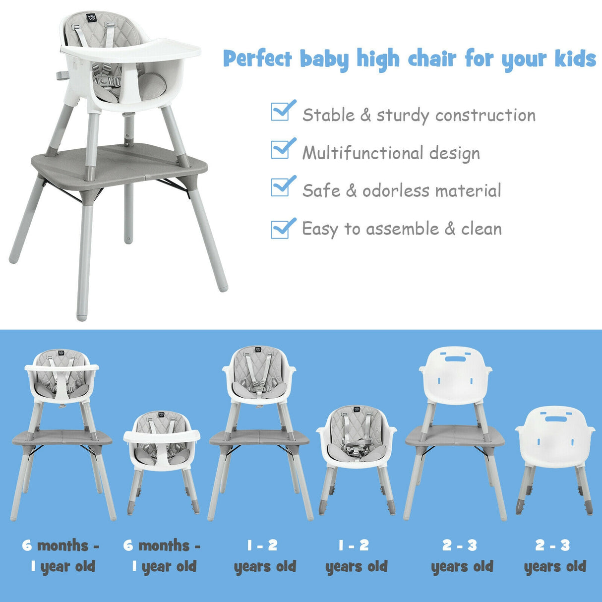 4-in-1 Baby Convertible Toddler Table Chair Set with PU Cushion