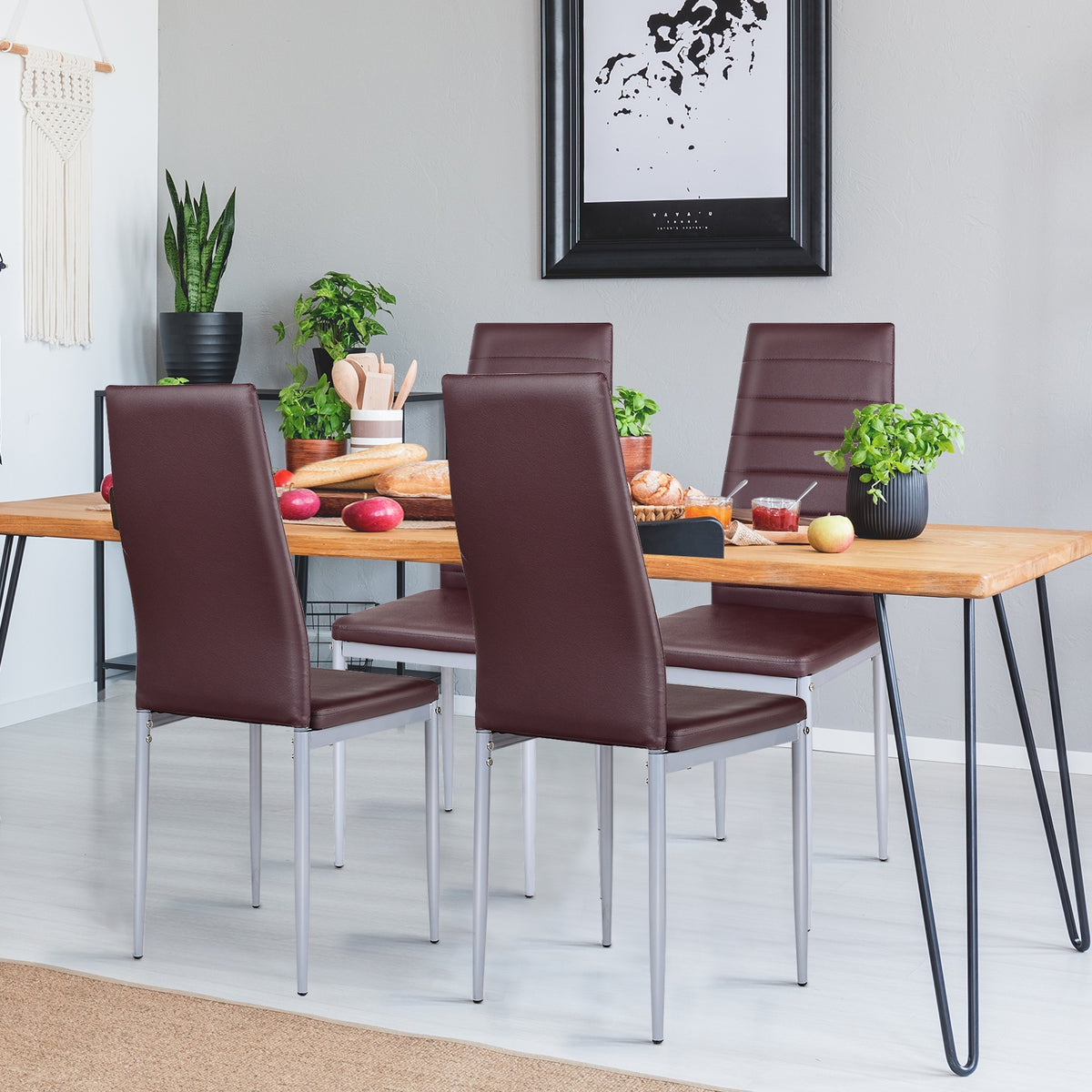 4 pcs PVC Leather Dining Side Chairs Elegant Design