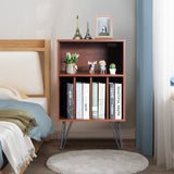 Freestanding Record Player Stand Storage Cabinet with Metal Legs