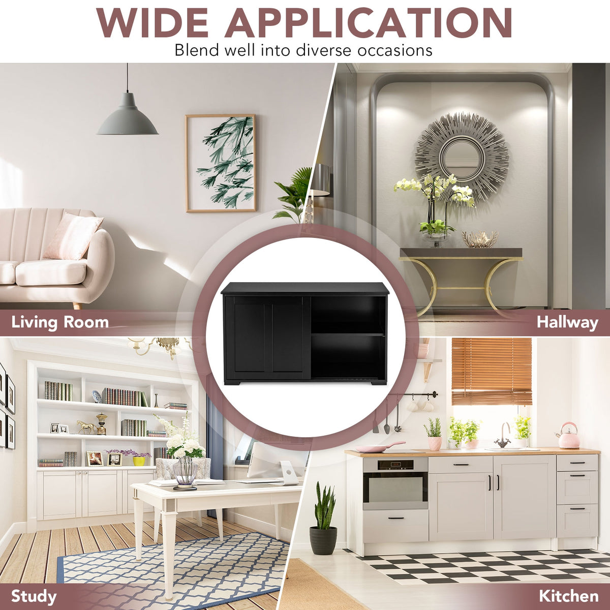 Kitchen Storage Cabinet with Wood Sliding Door