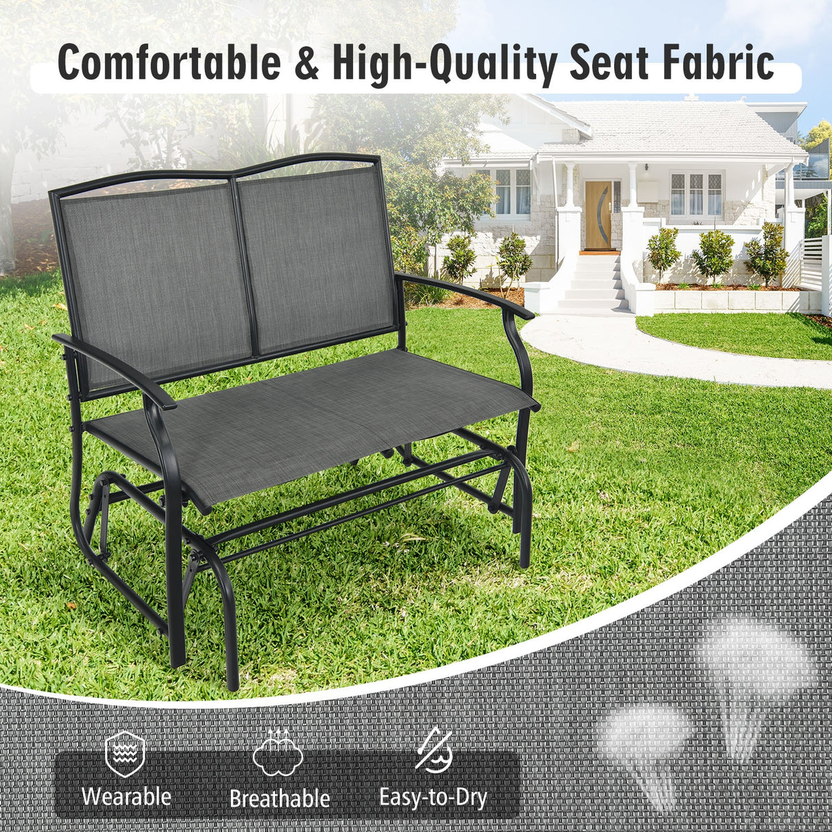Outdoor Iron Patio Rocking Chair for Backyard and Lawn