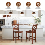 Set of 2 Bar Stools 25 Inch Counter Height Chairs with PU/Rubber Leather/Wood Seat/Legs