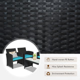 4 Pieces Rattan Patio Furniture Set with Weather Resistant Cushions and Tempered Glass Tabletop