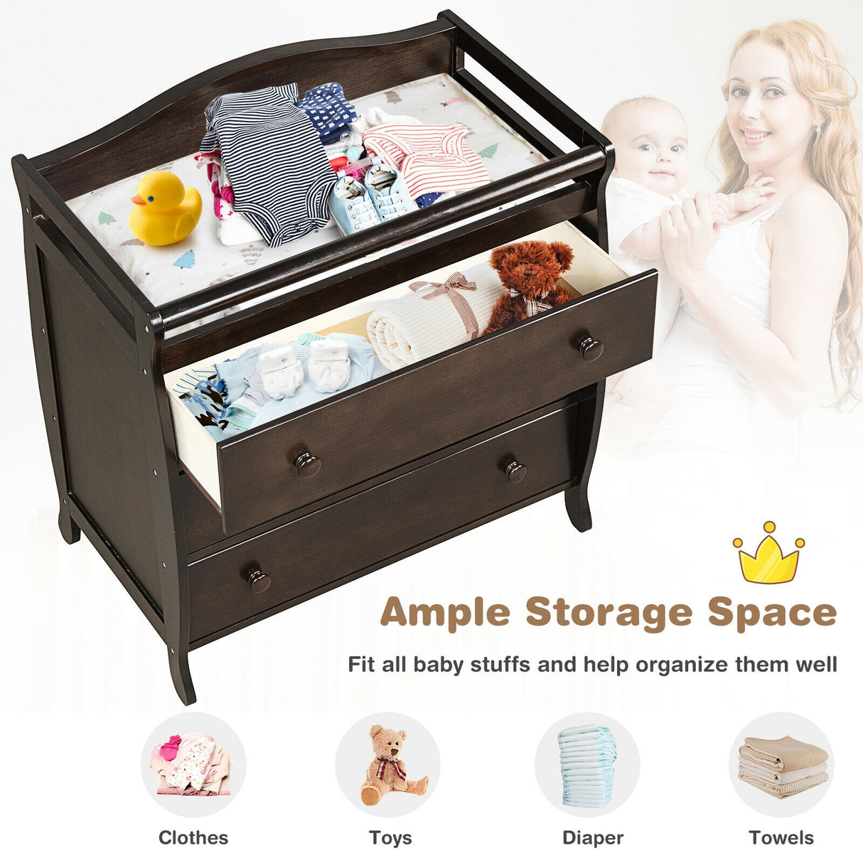 Baby Changing Table Infant Diaper with 3 Drawers and Safety Belt