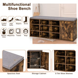 9-cube Adjustable Storage Shoe Bench with Padded Cushion