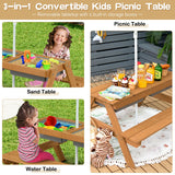3-in-1 Kids Outdoor Picnic Water Sand Table with Umbrella Play Boxes