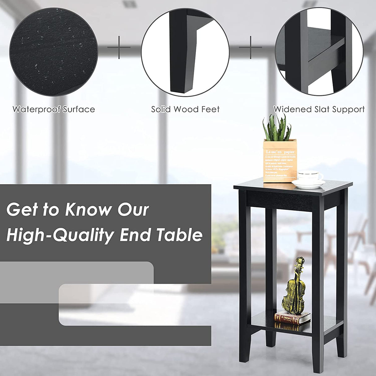 Set of 2 Versatile 2-Tier End Table with Storage Shelf