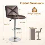 PU Leather Upholstered Bar Stools Set of 2 with Back and Adjustable Height