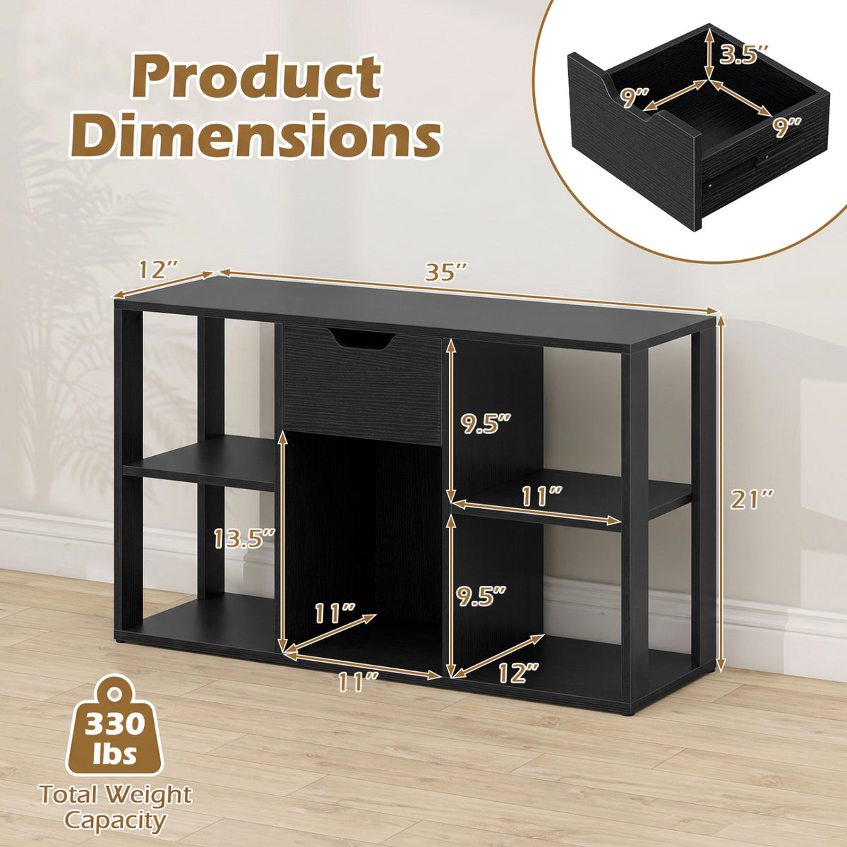 5-Cube Bookcase with Storage Drawer Freestanding Bookshelf Modern Display Rack