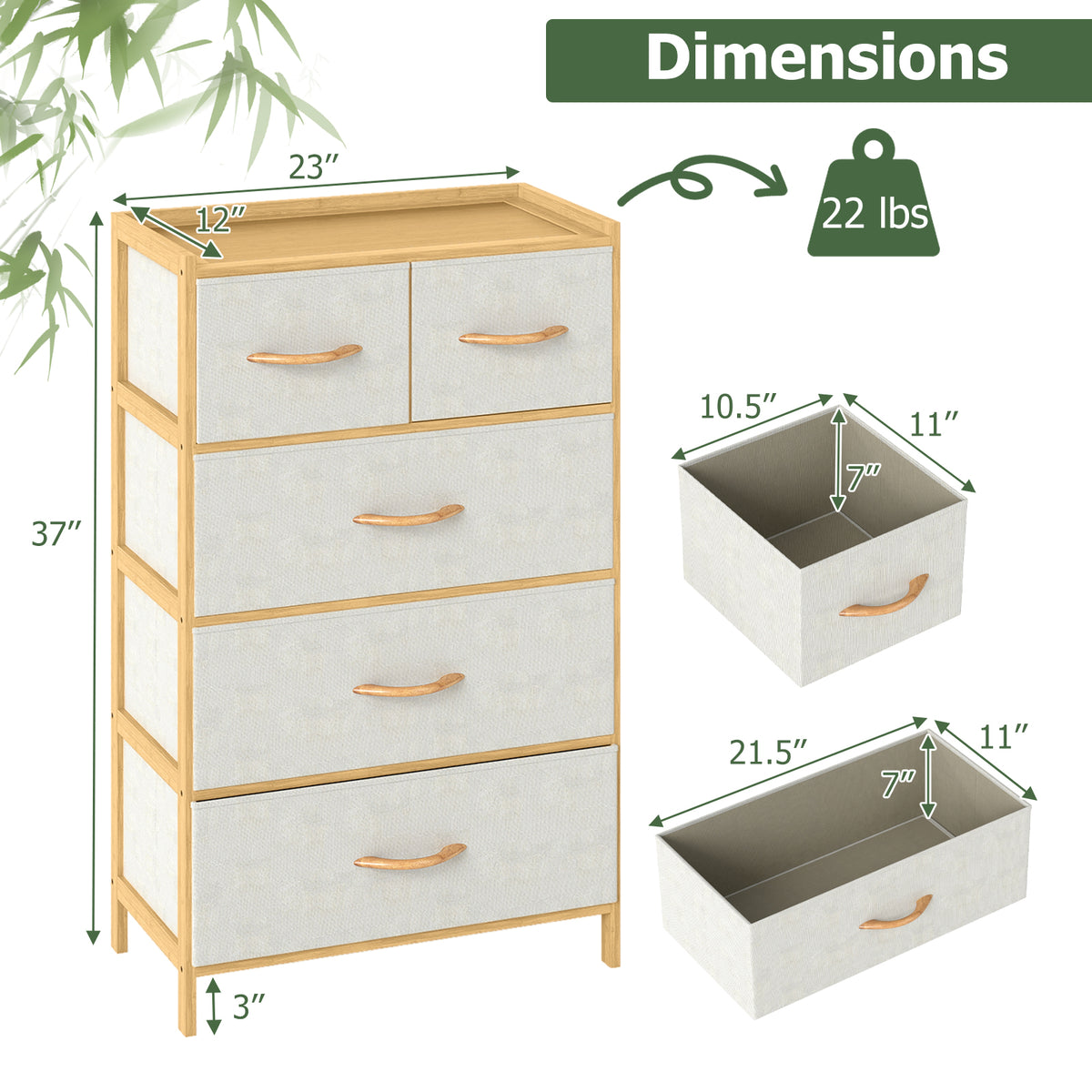 5-Drawer Dresser with Top Shelf for Bedroom-Natural
