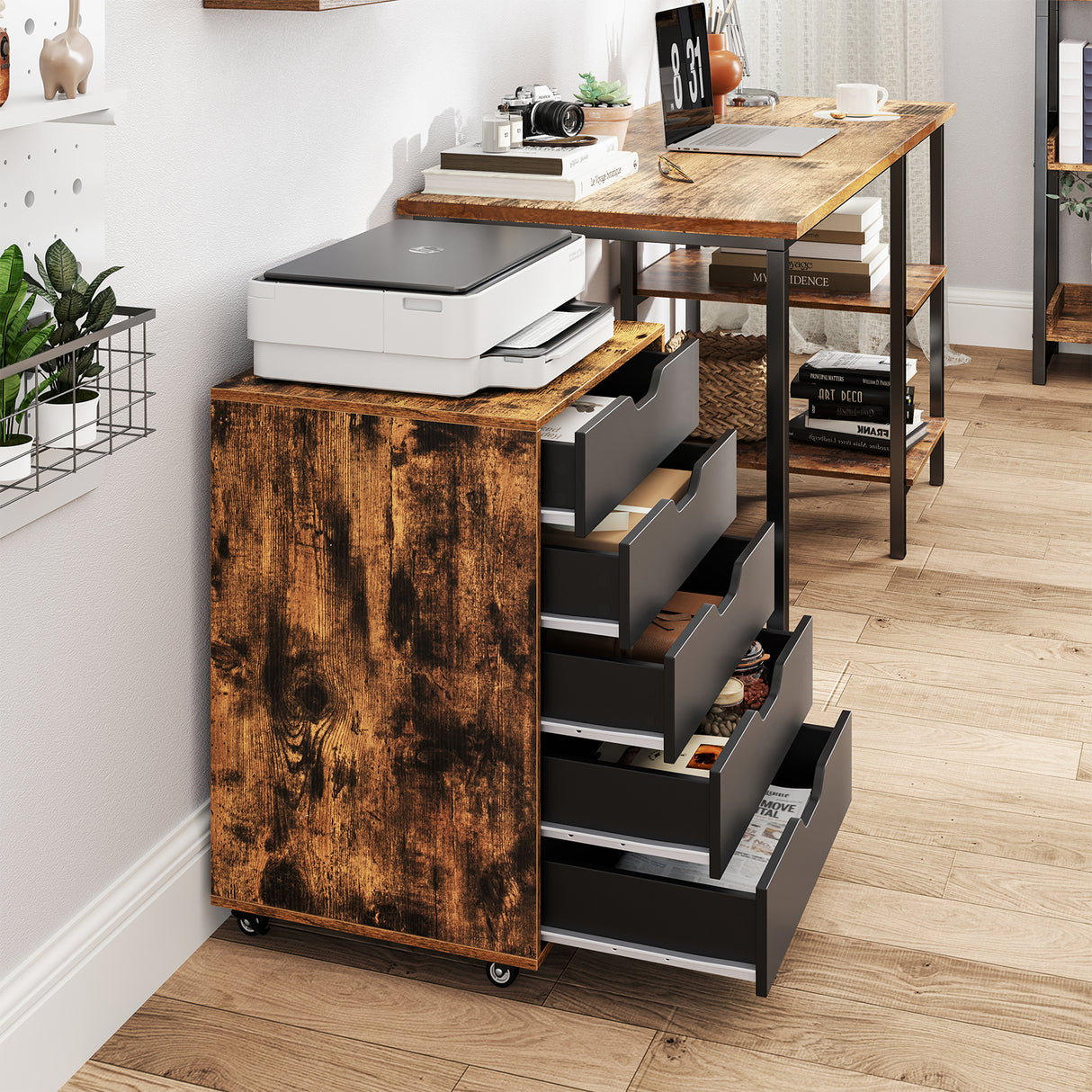 5 Drawer Mobile File Cabinet with Wheels for Living Room