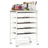 5-Drawer Rolling Cart with Wooden Tabletop and Metal Frame for Craft Room