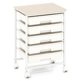 5-Drawer Rolling Cart with Wooden Tabletop and Metal Frame for Craft Room