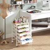 5-Drawer Rolling Cart with Wooden Tabletop and Metal Frame for Craft Room