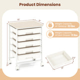 5-Drawer Rolling Cart with Wooden Tabletop and Metal Frame for Craft Room