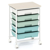 5-Drawer Rolling Cart with Wooden Tabletop and Metal Frame for Craft Room